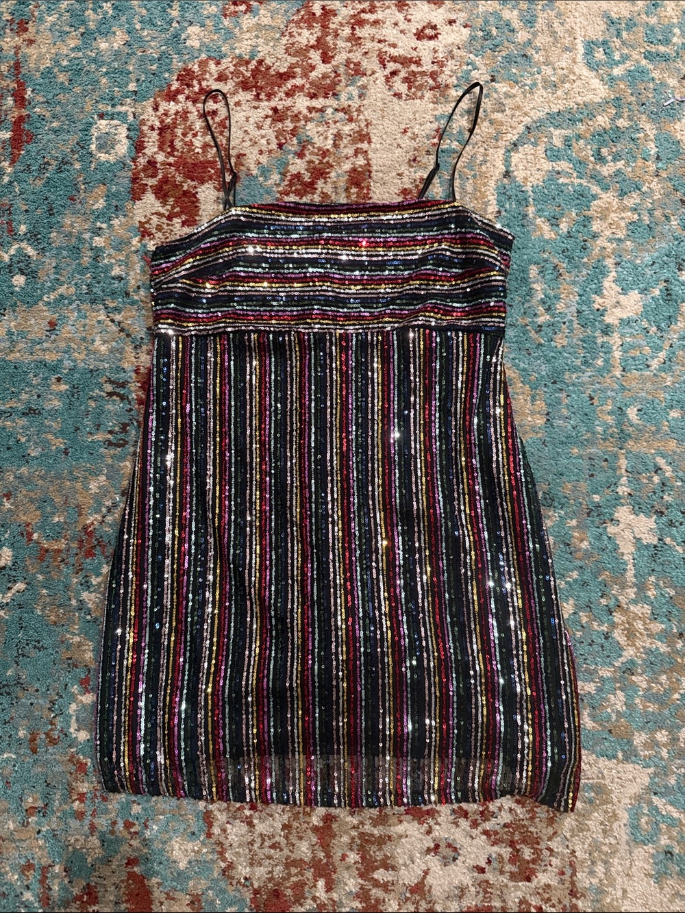 Altar'd State Black Multi-Stripe Sequin Mini Dress